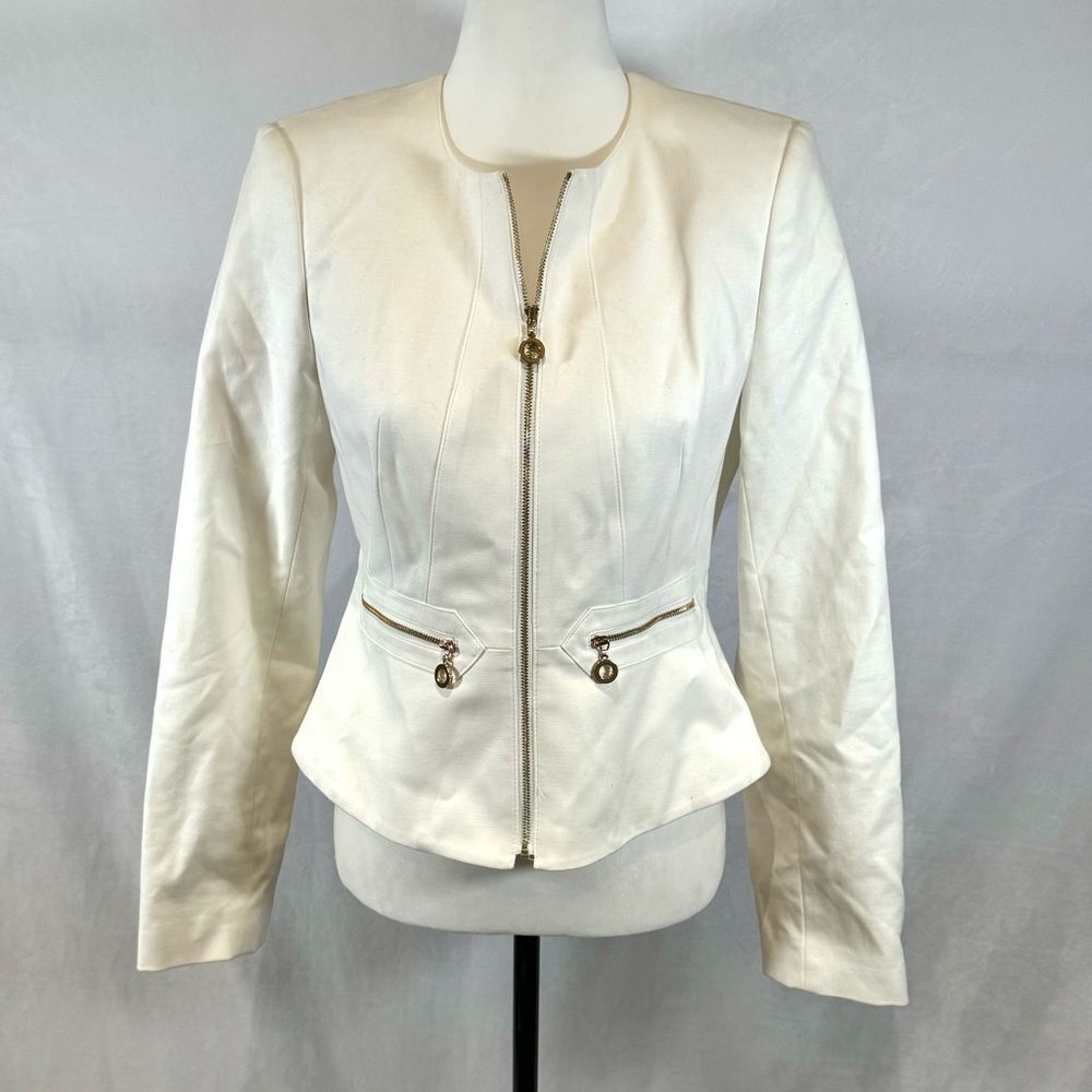 Calvin Klein white tailored peplum blazer jacket size 6P